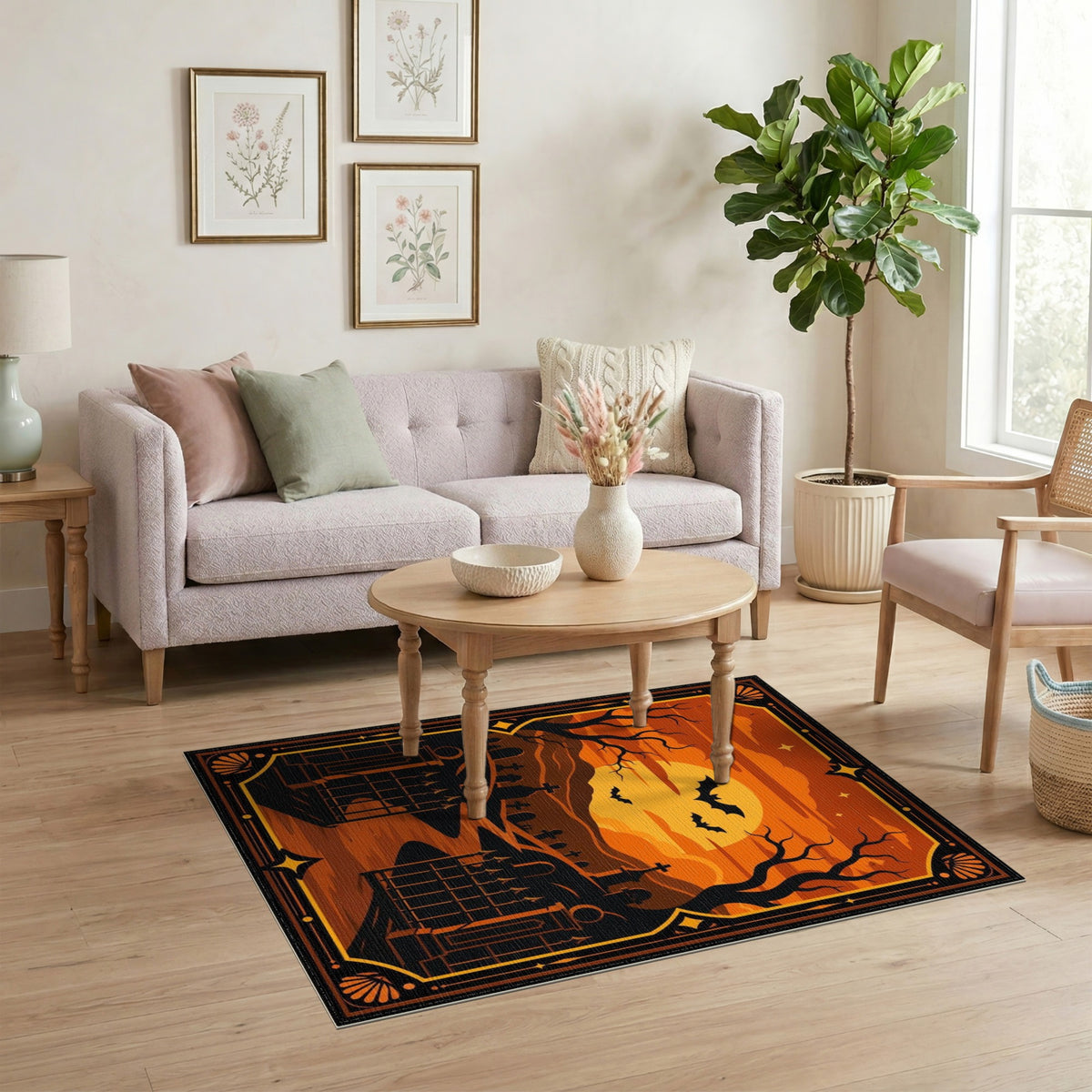 Orange Halloween Graveyard Area Rug