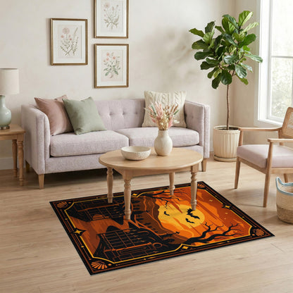 Orange Halloween Graveyard Area Rug