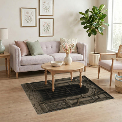 Gothic Dungeon Skull Arch Grey Area Rug