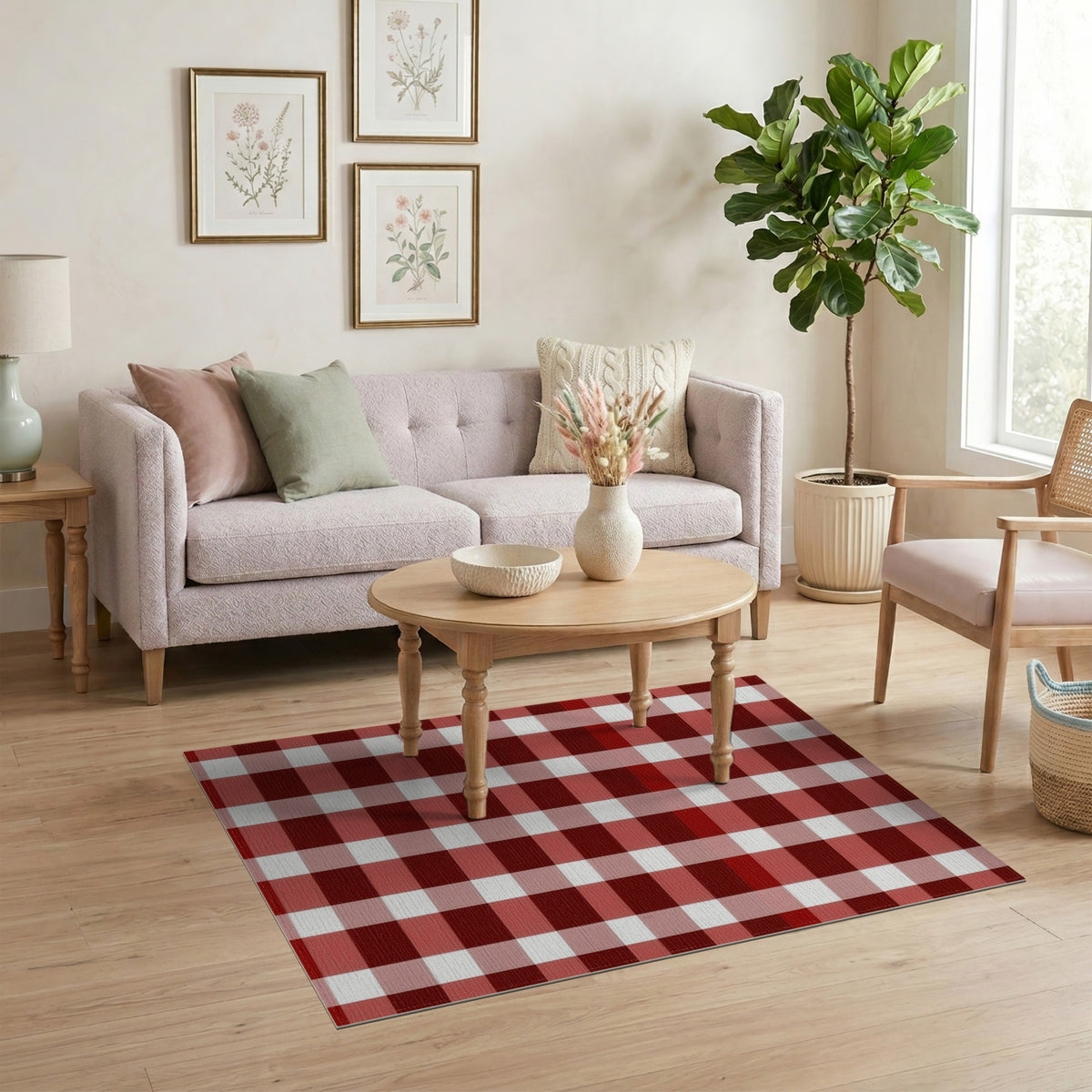 Red Checkered Red Checkered Washable Area Rug