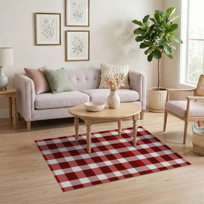 Red Checkered Red Checkered Washable Area Rug
