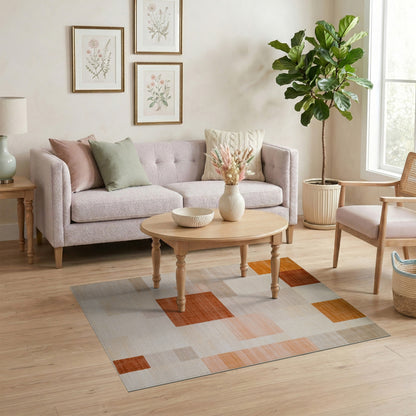 Orange Geometric Orange Block Area Rug