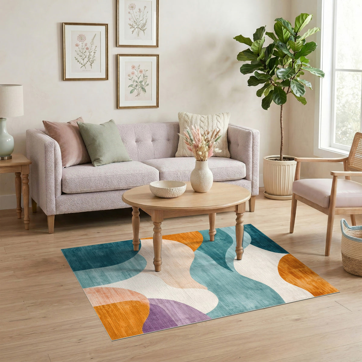 Multi-color and Patterns Abstract Area Abstract Wave Multi-Color Area Rug