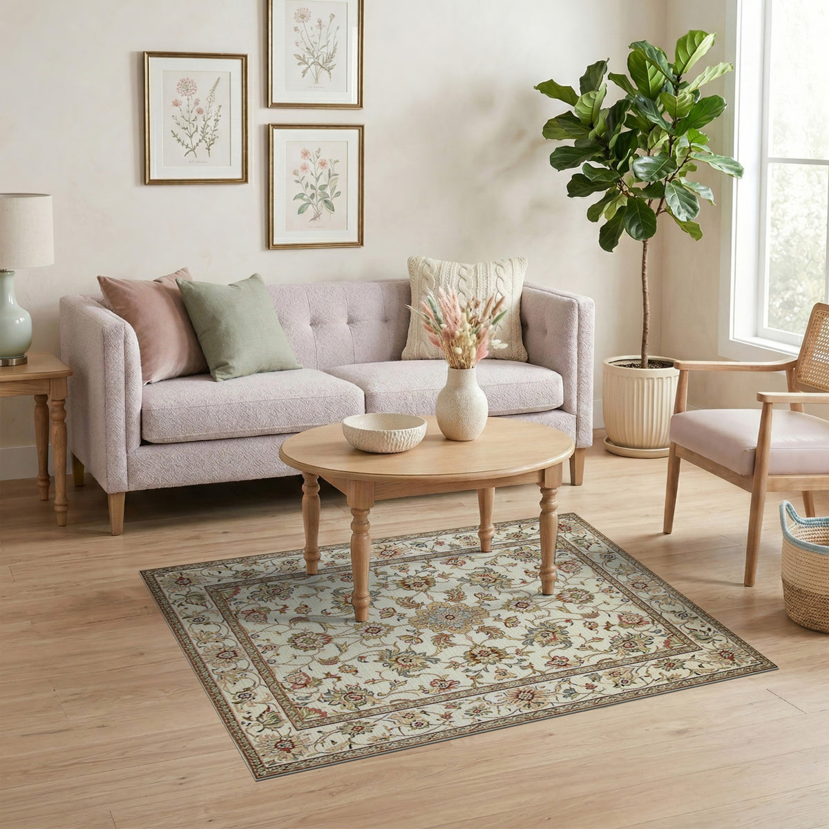 Beige Traditional Persian Floral Traditional Persian Area Rug