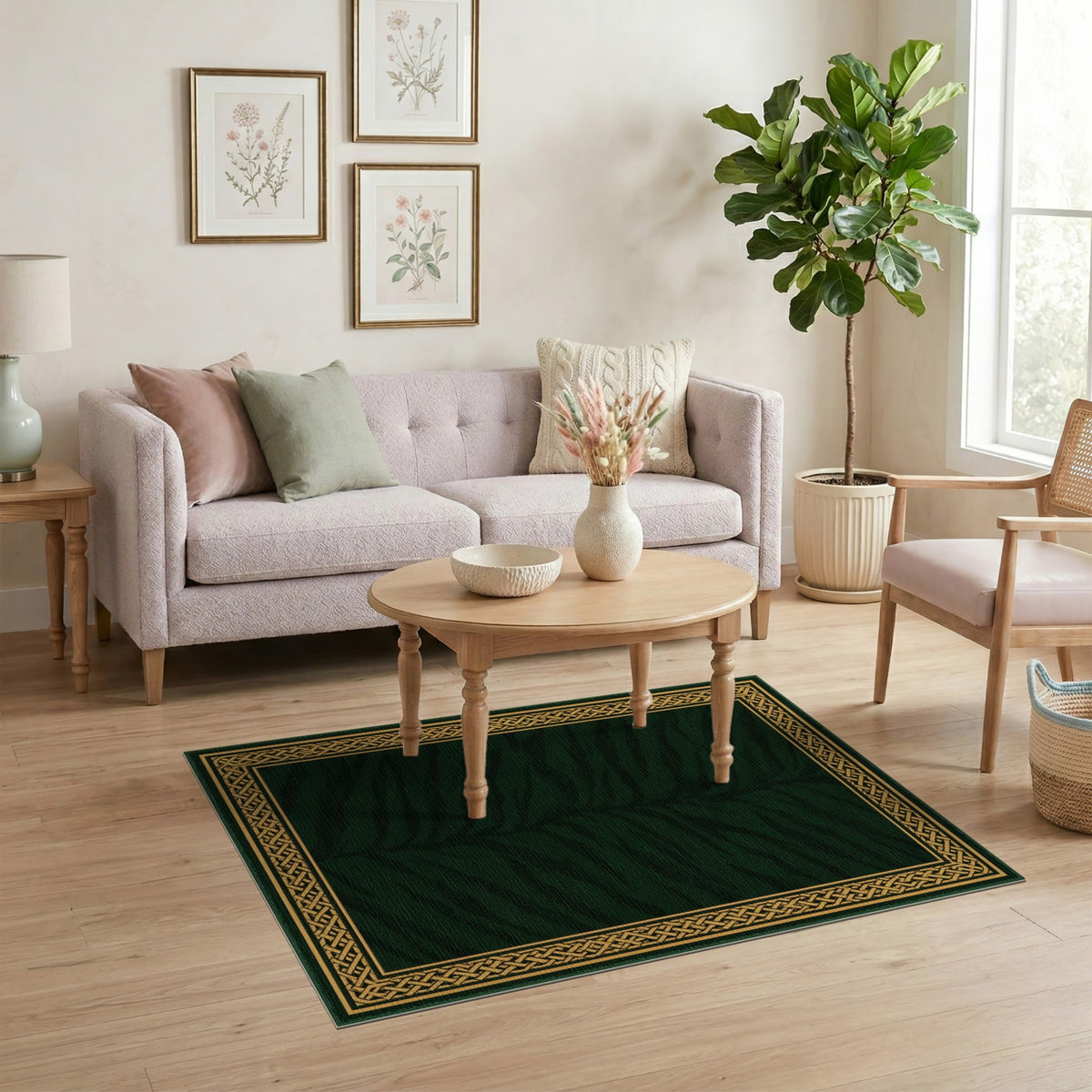 Dark Green Tiger Stripe Area Rug with Gold Border
