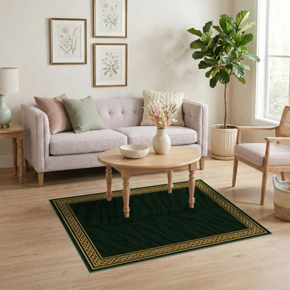 Dark Green Tiger Stripe Area Rug with Gold Border