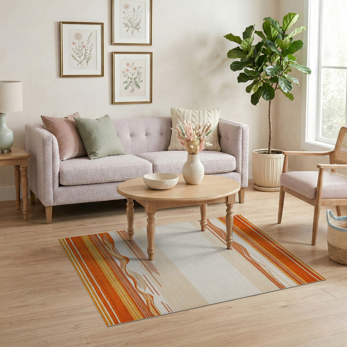 Orange Geometric Wave Striped Area Rug