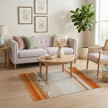 Orange Geometric Wave Striped Area Rug