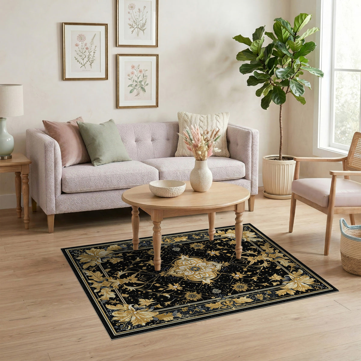 Gold and Silver Gold Floral Medallion Area Rug