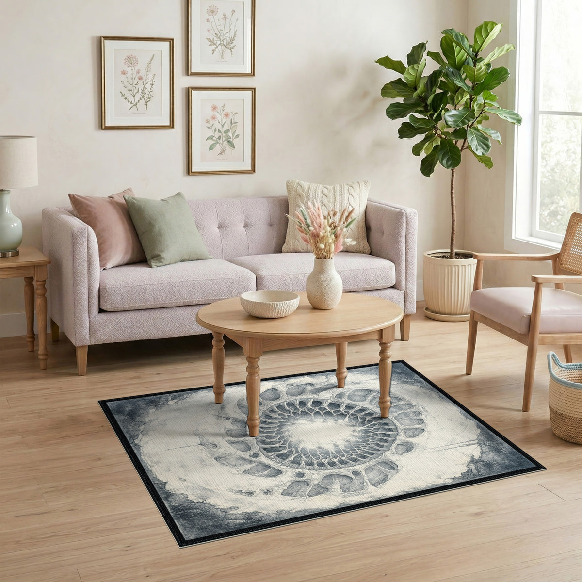 Black White Abstract Circular Area Rug