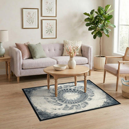 Black White Abstract Circular Area Rug