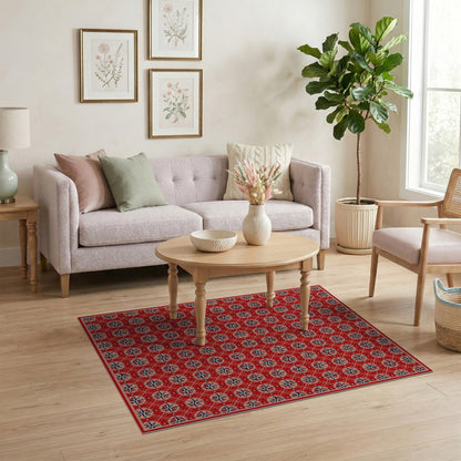 Red Nautical Compass Washable Area Rug