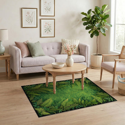 Boho Chic Lush Fern Forest Green Area Rug