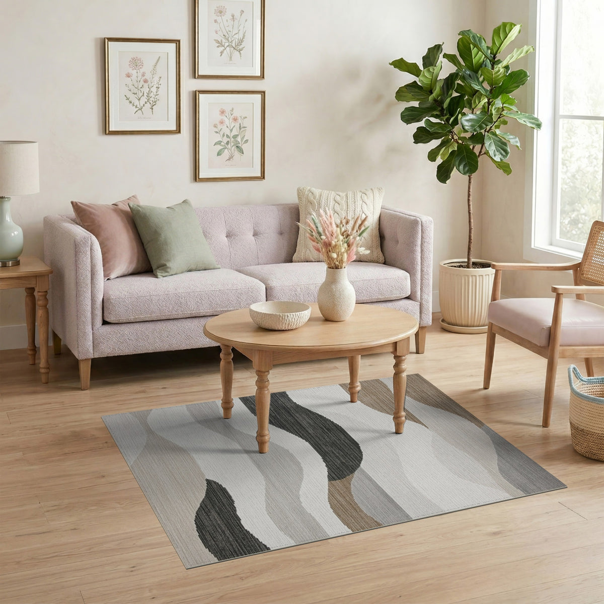 Brown and Tan Abstract Wave Neutral Area Rug