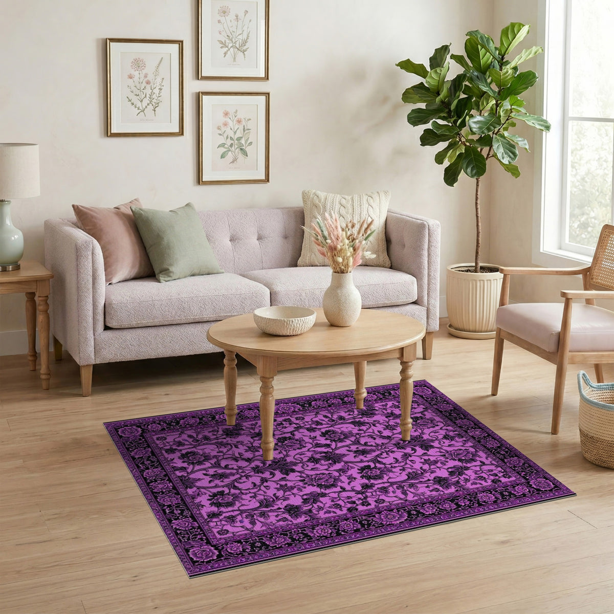 Purple Floral Vintage Area Rug