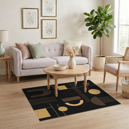 Geometric Modern Black and Gold Geometric Area Rug