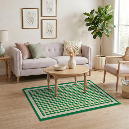 Green Geometric Modern Green Geometric Lattice Area Rug