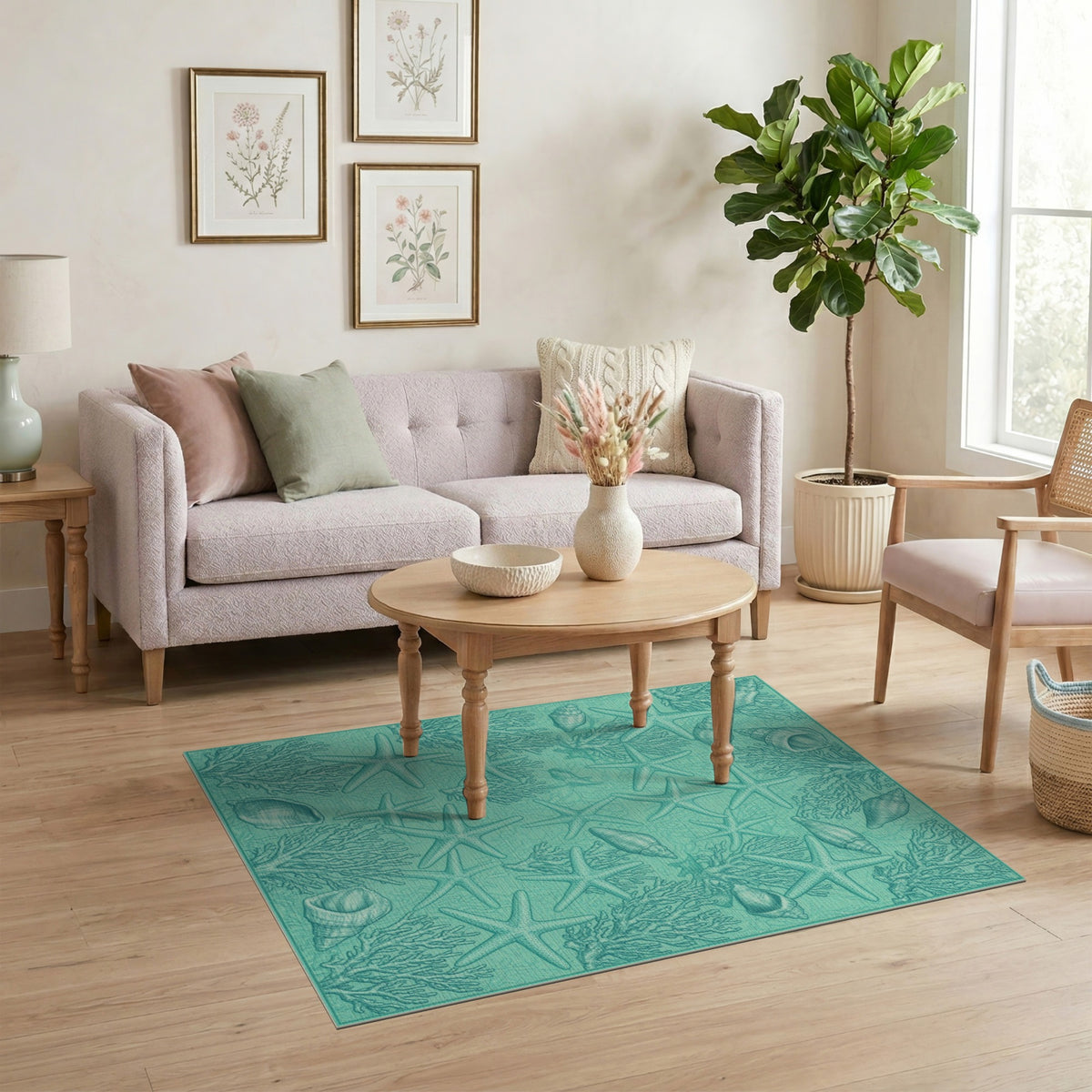 Blue and Teal Starfish Coastal Area Rug
