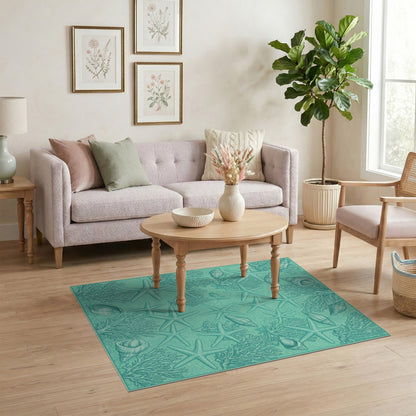 Blue and Teal Starfish Coastal Area Rug