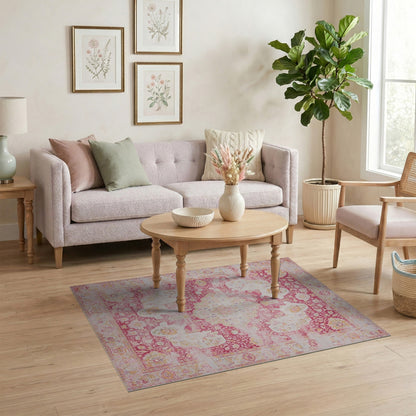 Pink Floral Vintage Area Rug