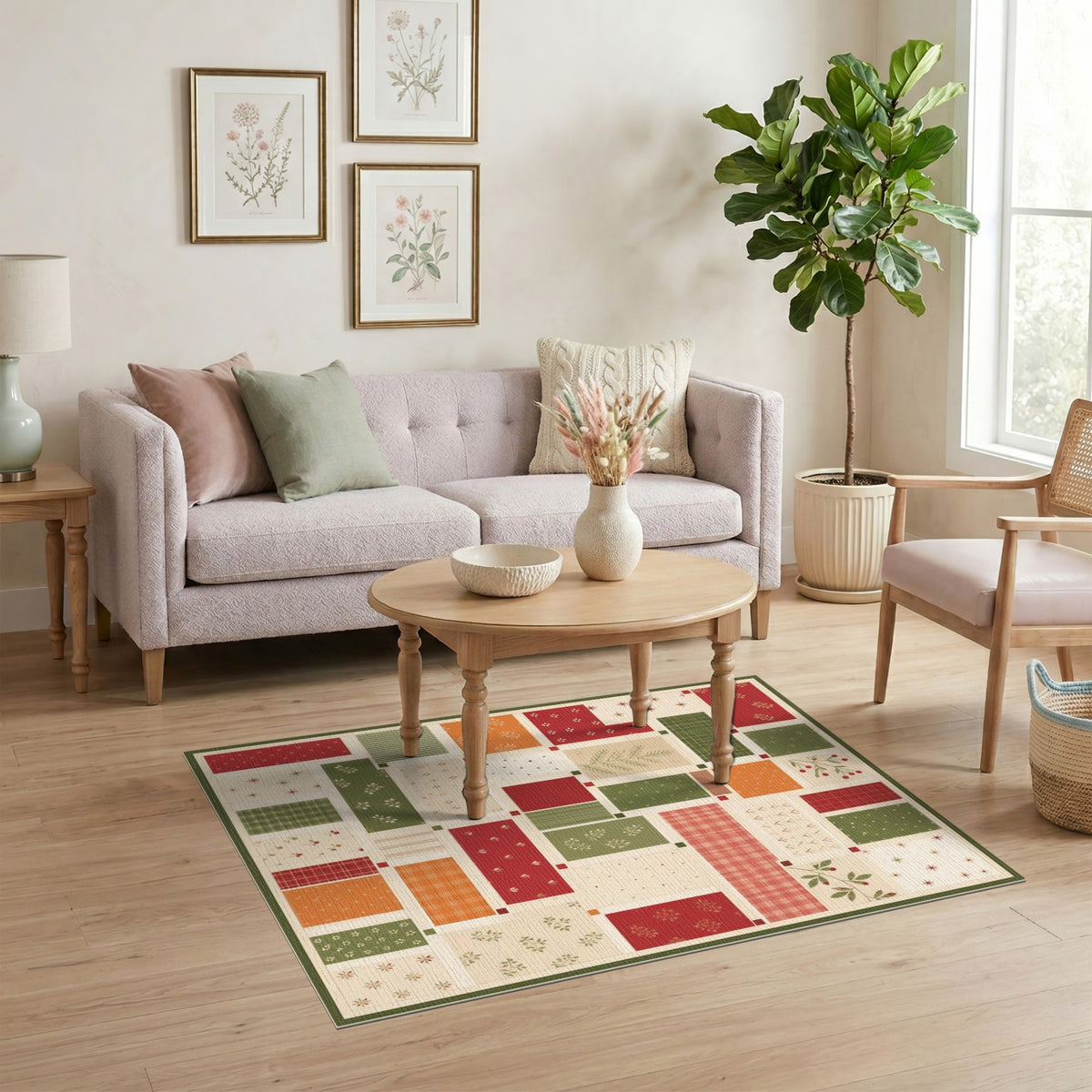 Patchwork Berry Plaid Area Rug