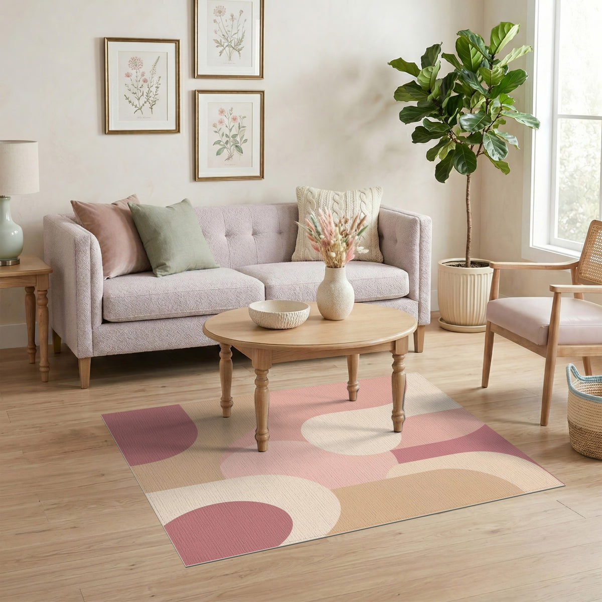 Pink Blush Pink Abstract Area Rug
