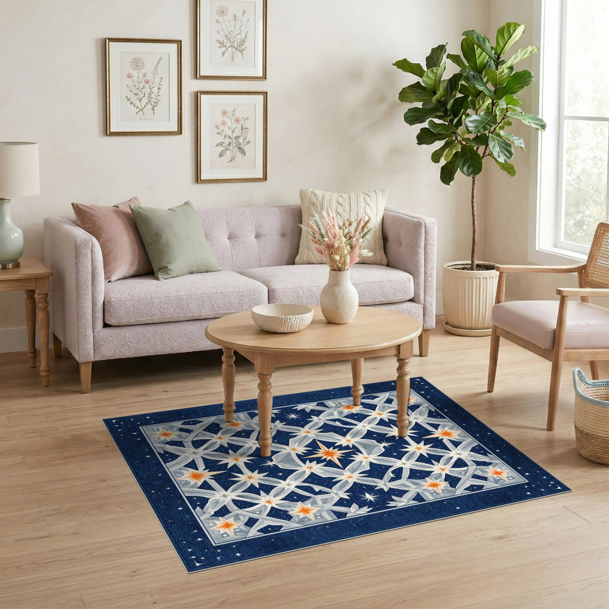 Navy Blue Star Lattice Geometric Area Rug