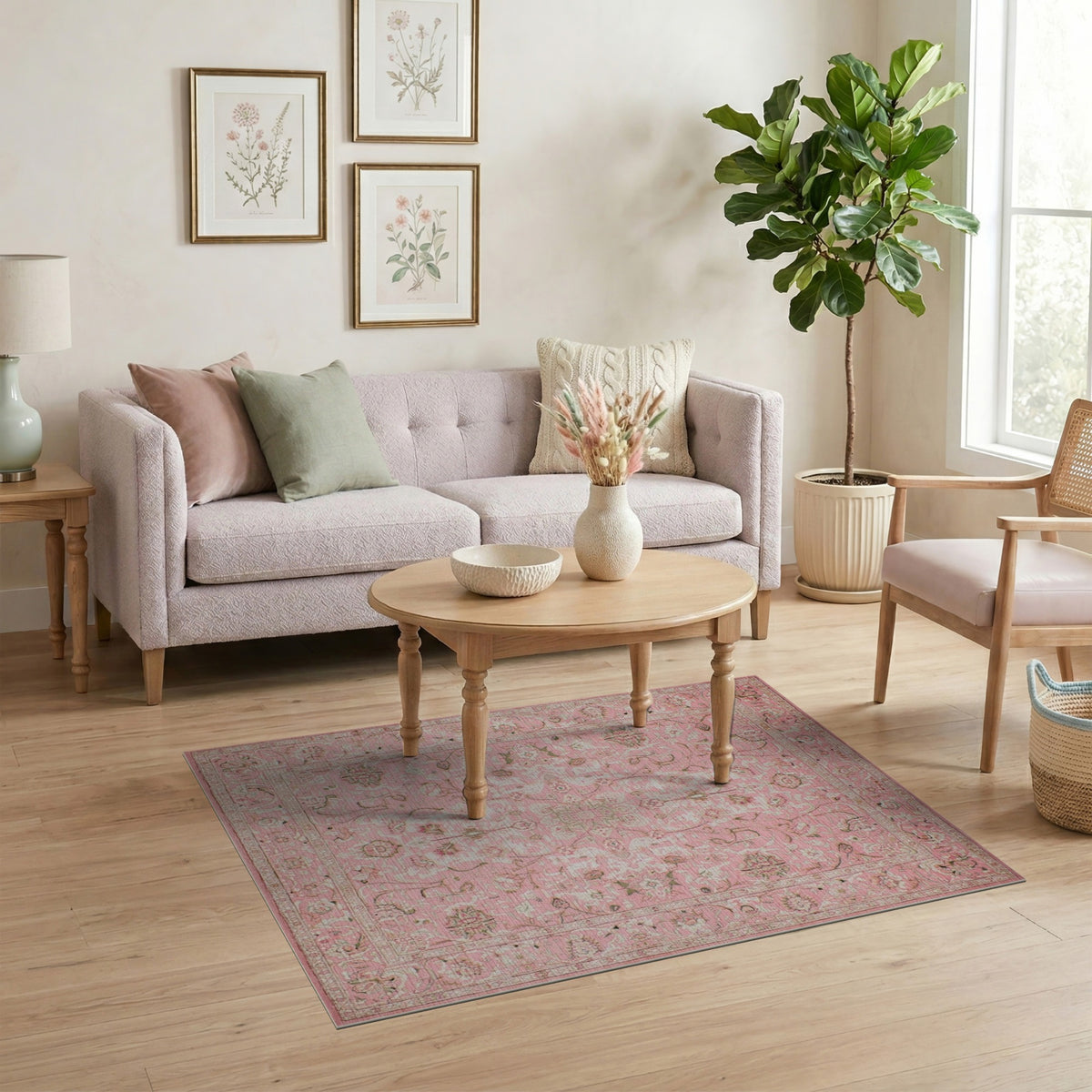 Pink Floral Vintage Area Rug