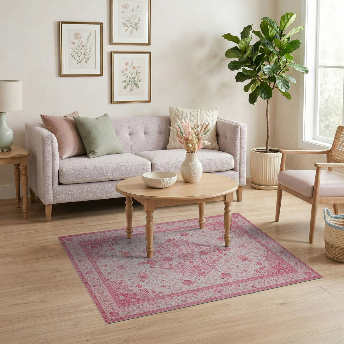 Pink Floral Vintage Area Rug