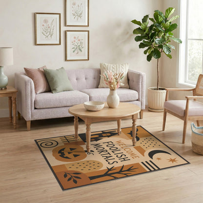 Orange Welcome Foolish Mortals Halloween Area Rug