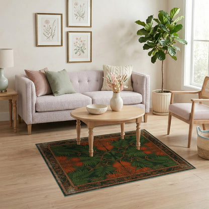 Green Orange Palm Leaf Vintage Area Rug