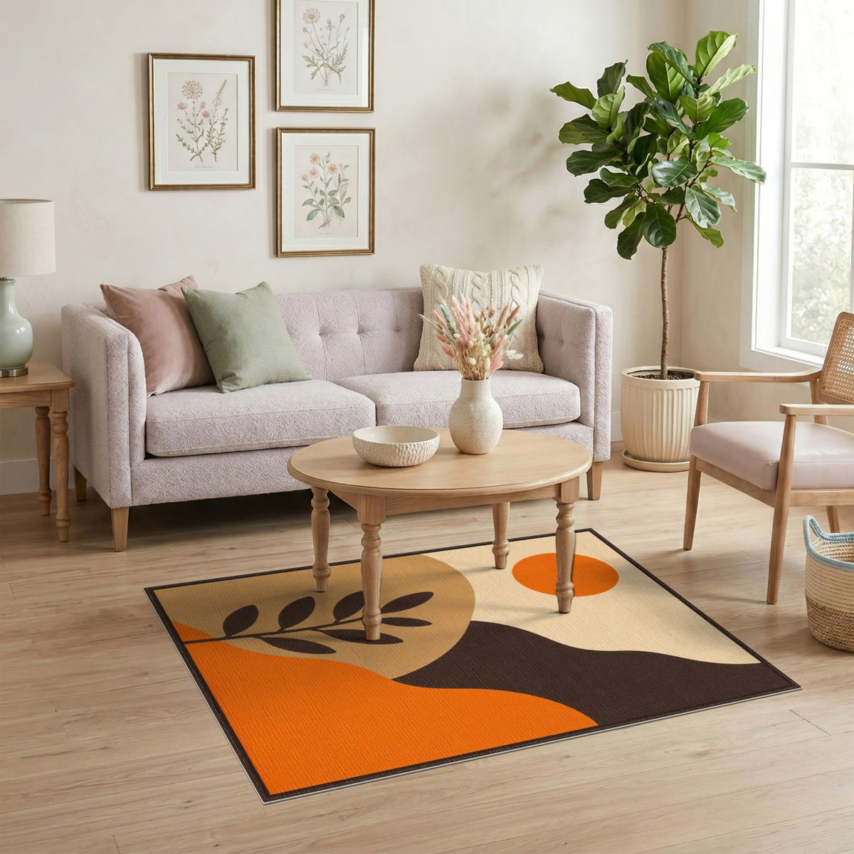 Orange Abstract Sun Area Rug