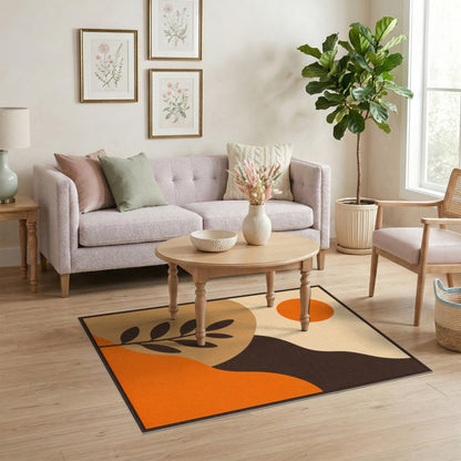 Orange Abstract Sun Area Rug