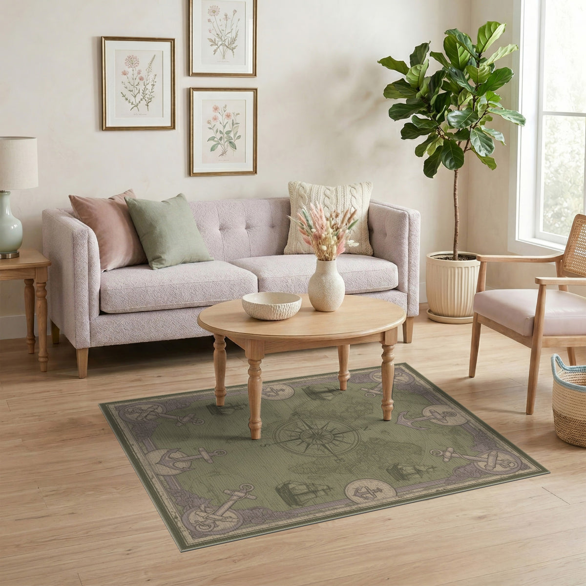 Distressed Nautical World Map Area Rug