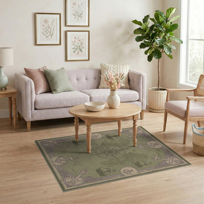 Distressed Nautical World Map Area Rug