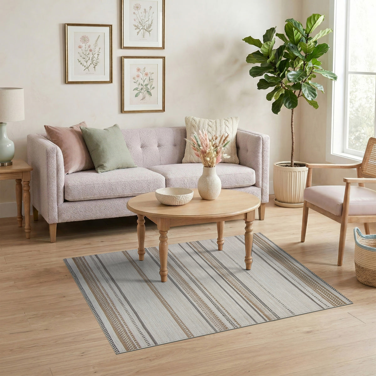 Brown and Tan Brown Tan Striped Heritage Tribal Area Rug