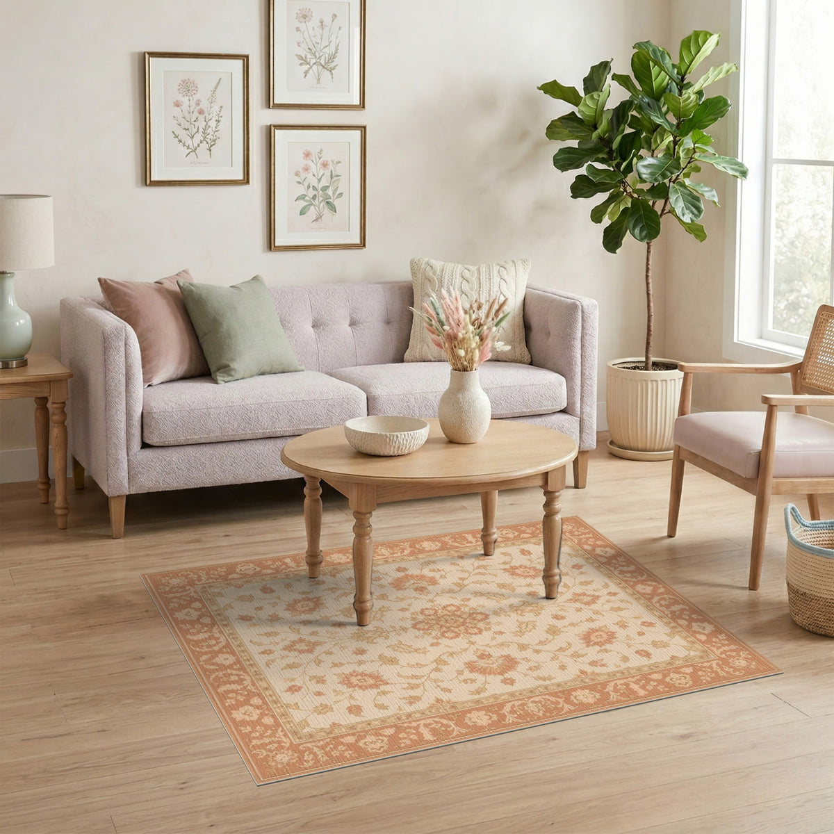 Vintage Floral Beige Area Rug