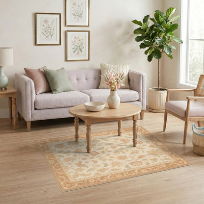 Beige Vintage Floral Vine Area Rug