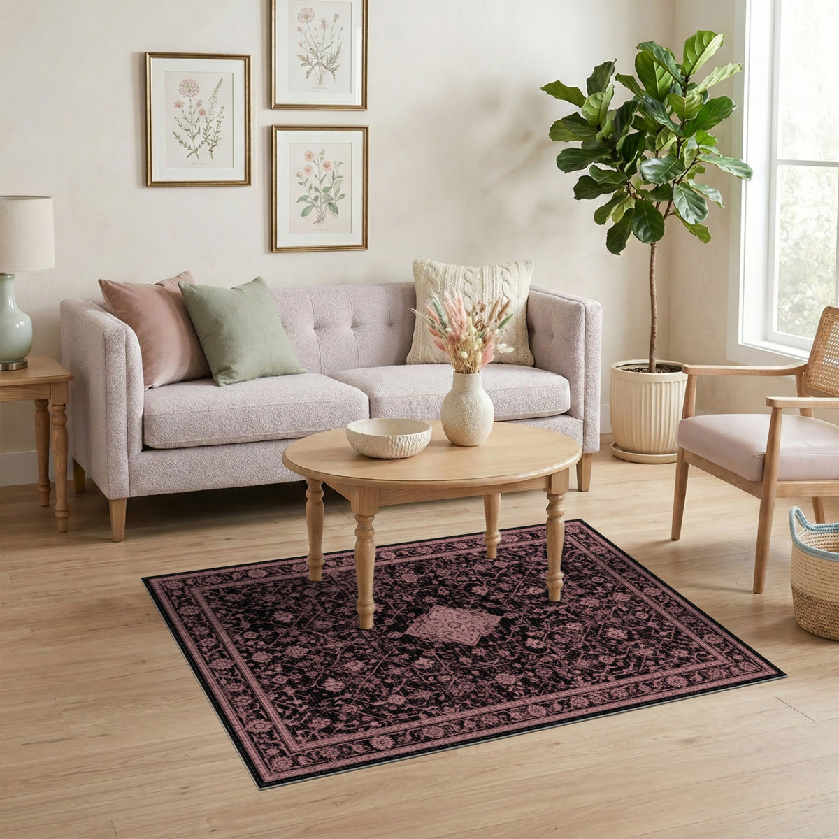 Pink Distressed Vintage Pink Distressed Vintage Washable Area Rug