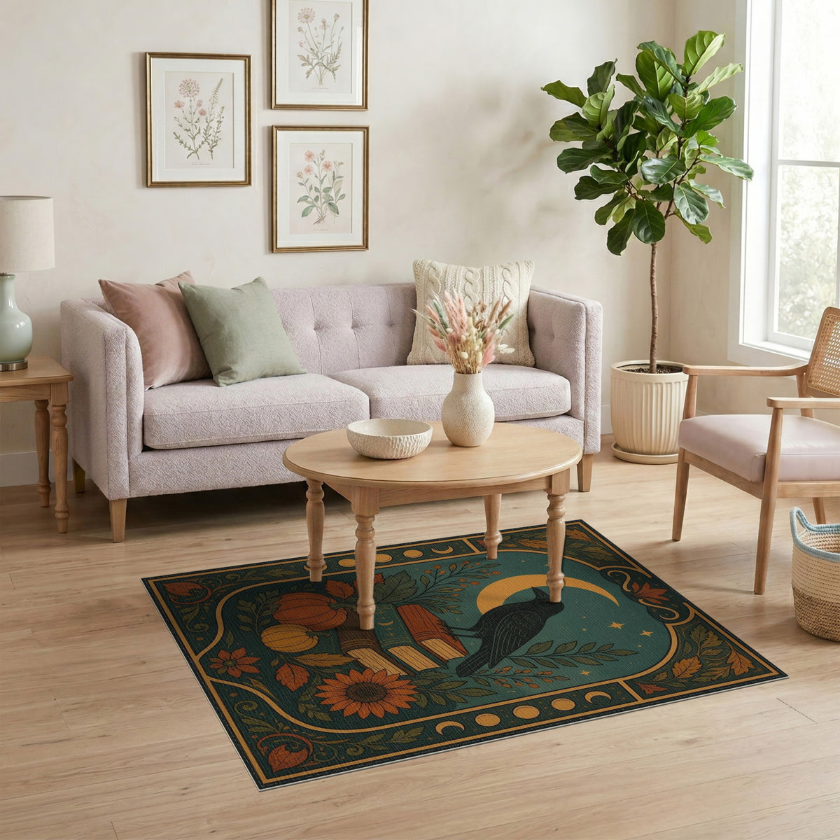 Raven Books Pumpkin Teal Area Rug