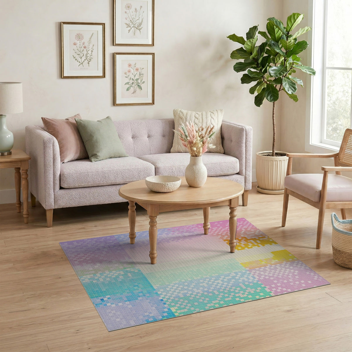 Pastel Pixel Geometric Washable Area Rug