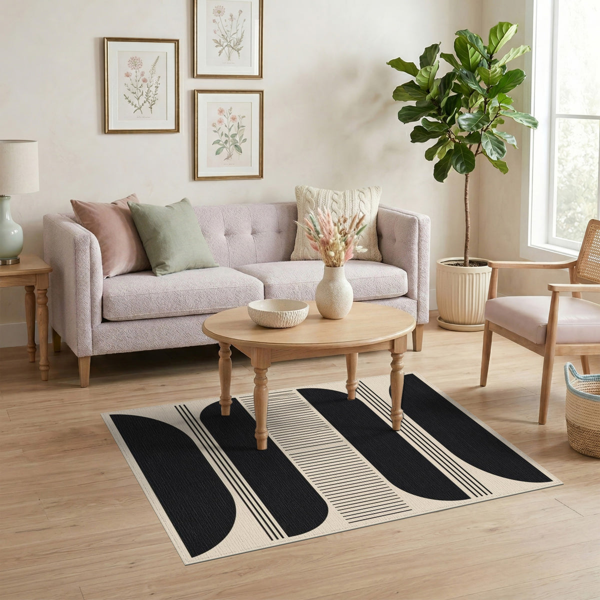 Black Geometric Arches Area Rug