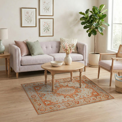 Floral Orange Floral Persian Area Rug