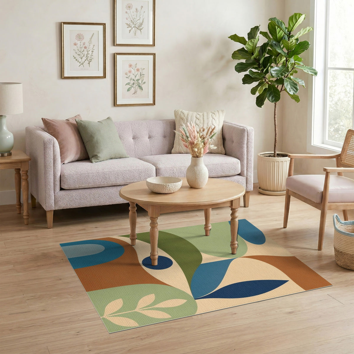 Beige Abstract Area Rug with Organic Shapes
