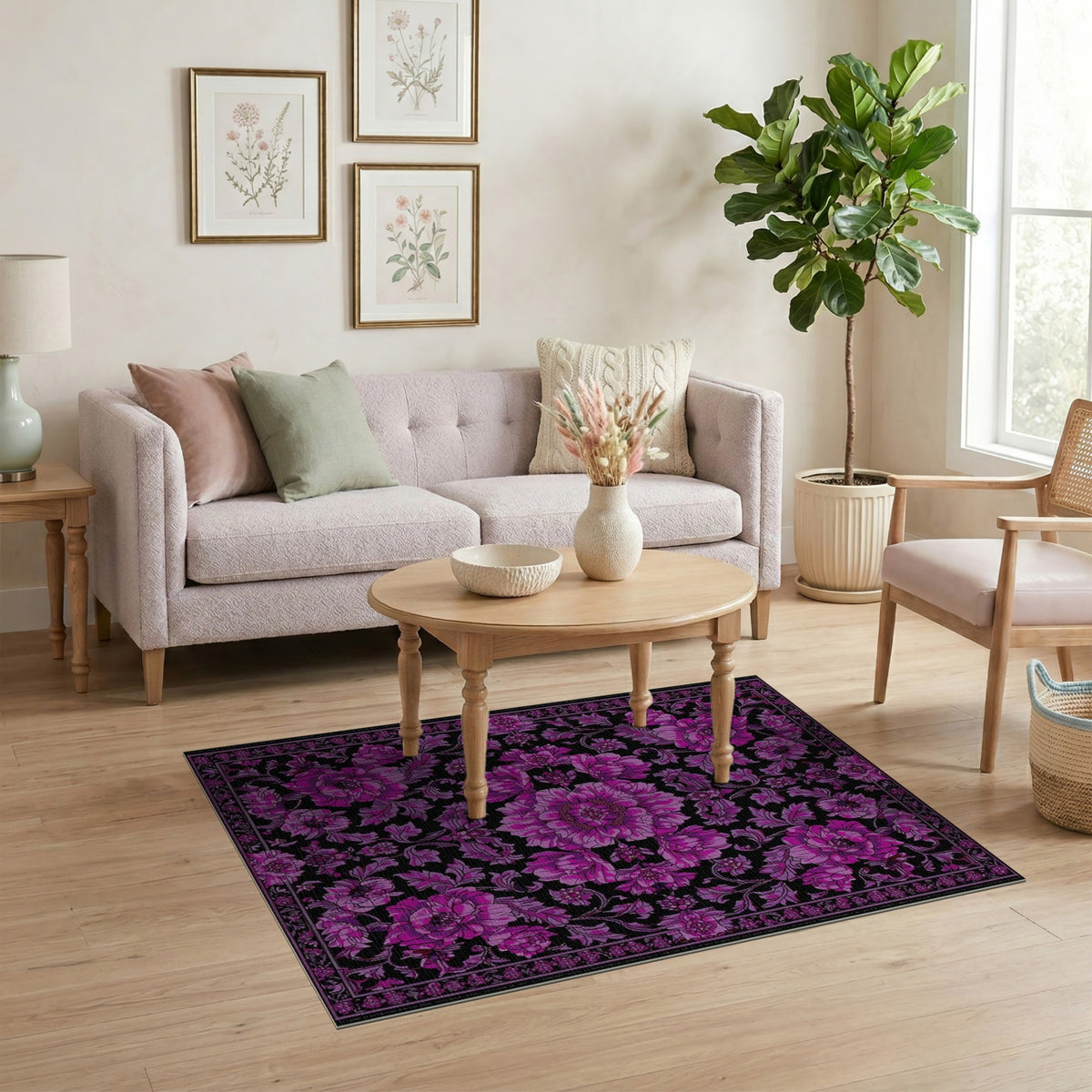 Purple Floral Vintage Area Rug
