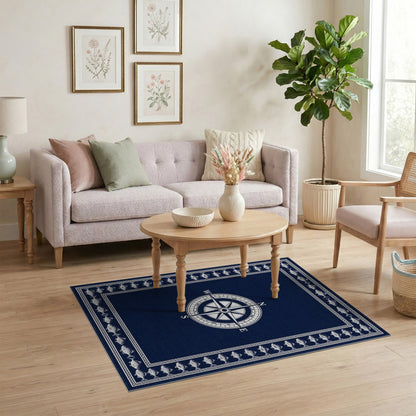 Navy Compass Fish Coastal Area Rug