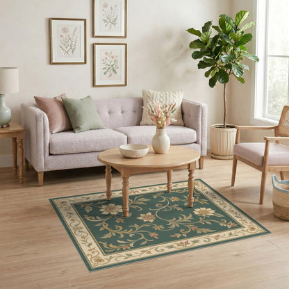 Green Floral Vintage Area Rug