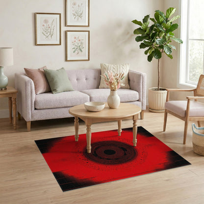 Red Concentric Circle Geometric Area Rug
