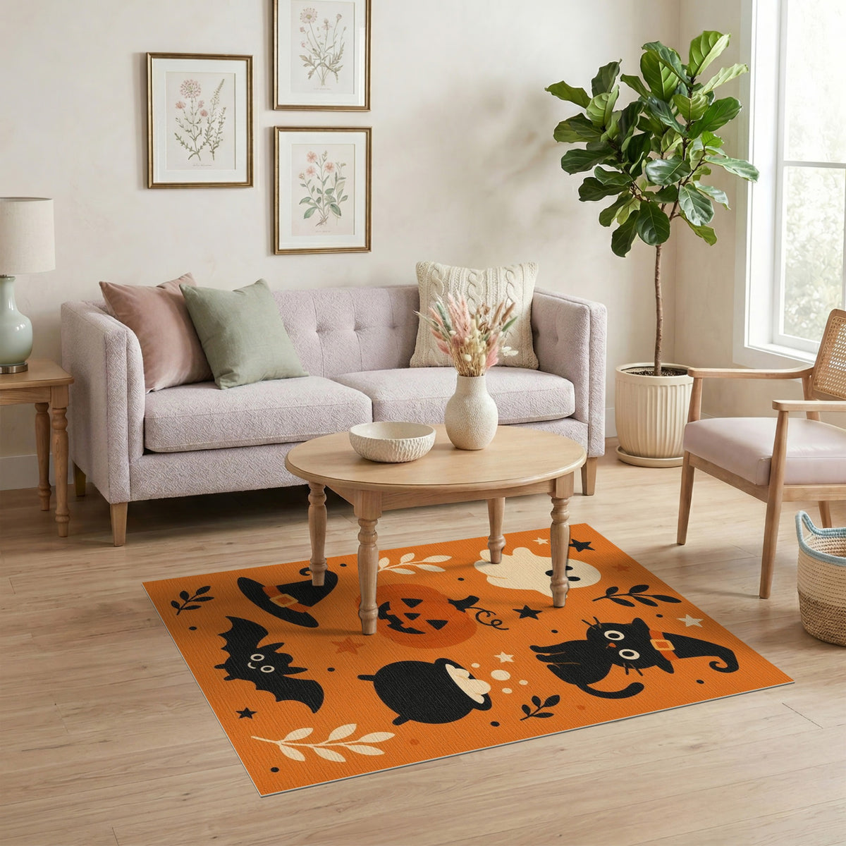 Halloween Kids Cartoon Orange Area Rug