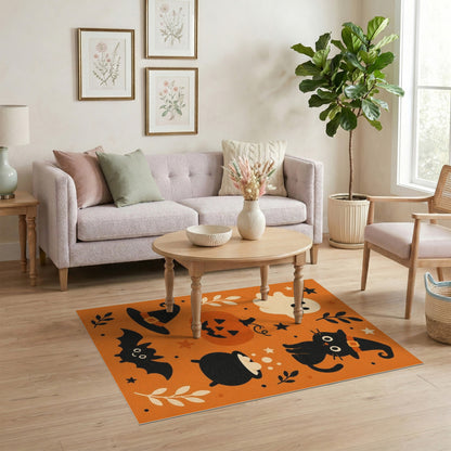 Halloween Kids Cartoon Orange Area Rug
